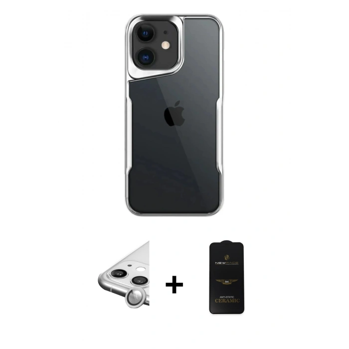 MARSİLYAN™- iPhone 11 Kılıf Akış Çizgi Koleksiyonu - Siyah 6D Antistatik Mat Seramik Hayalet Nano Ekran Koruyucu + Raze Metal Kamera Lens - GS