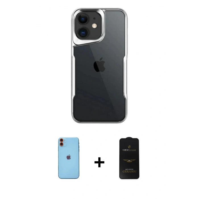 MARSİLYAN™- iPhone 11 Kılıf Akış Çizgi Koleksiyonu - Siyah 6D Antistatik Mat Seramik Hayalet Nano Ekran Koruyucu + Neon Fosforlu Kamera Lens - TU