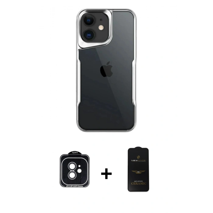 MARSİLYAN™- iPhone 11 Kılıf Akış Çizgi Koleksiyonu - Siyah 6D Antistatik Mat Seramik Hayalet Nano Ekran Koruyucu + PVD Metal Kamera Lens - SH