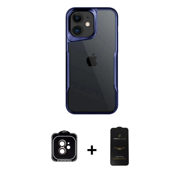 MARSİLYAN™- iPhone 11 Kılıf Akış Çizgi Koleksiyonu - Siyah 6D Antistatik Mat Seramik Hayalet Nano Ekran Koruyucu + Turuncu PVD Metal Kamera Lens