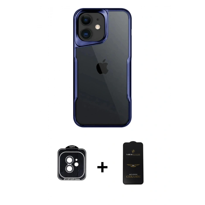 MARSİLYAN™- iPhone 11 Kılıf Akış Çizgi Koleksiyonu - Siyah 6D Antistatik Mat Seramik Hayalet Nano Ekran Koruyucu + PVD Metal Kamera Lens - SH