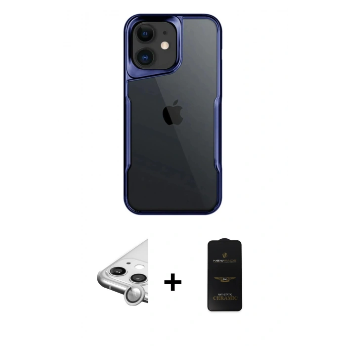 MARSİLYAN™- iPhone 11 Kılıf Akış Çizgi Koleksiyonu - Siyah 6D Antistatik Mat Seramik Hayalet Nano Ekran Koruyucu + Raze Metal Kamera Lens - GS