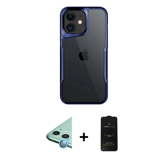 MARSİLYAN™- iPhone 11 Kılıf Akış Çizgi Koleksiyonu - Siyah 6D Antistatik Mat Seramik Hayalet Nano Ekran Koruyucu + Raze Metal Kamera Lens - MI
