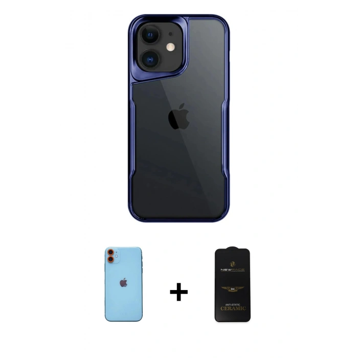 MARSİLYAN™- iPhone 11 Kılıf Akış Çizgi Koleksiyonu - Siyah 6D Antistatik Mat Seramik Hayalet Nano Ekran Koruyucu + Neon Fosforlu Kamera Lens - TU