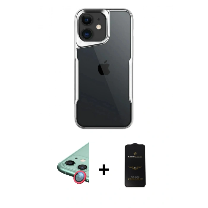 MARSİLYAN™- iPhone 11 Kılıf Akış Çizgi Koleksiyonu - Siyah 6D Antistatik Mat Seramik Hayalet Nano Ekran Koruyucu + Raze Metal Kamera Lens - KI