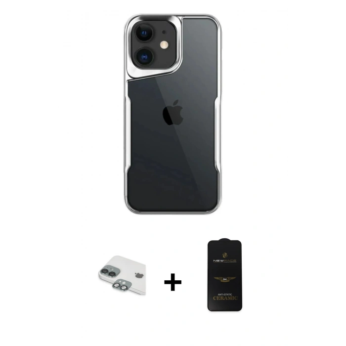 MARSİLYAN™- iPhone 11 Kılıf Akış Çizgi Koleksiyonu - Siyah 6D Antistatik Mat Seramik Hayalet Nano Ekran Koruyucu + Pers Alüminyum Kamera Lens - YL