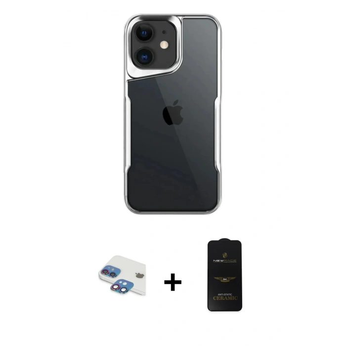 MARSİLYAN™- iPhone 11 Kılıf Akış Çizgi Koleksiyonu - Siyah 6D Antistatik Mat Seramik Hayalet Nano Ekran Koruyucu + Pers Alüminyum Kamera Lens - GI