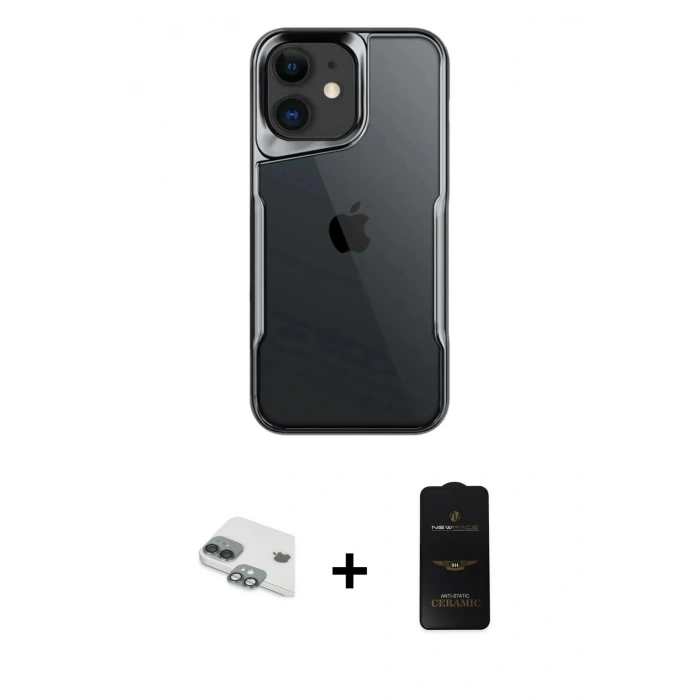 MARSİLYAN™- iPhone 11 Kılıf Akış Çizgi Koleksiyonu - Siyah 6D Antistatik Mat Seramik Hayalet Nano Ekran Koruyucu + Pers Alüminyum Kamera Lens - YL