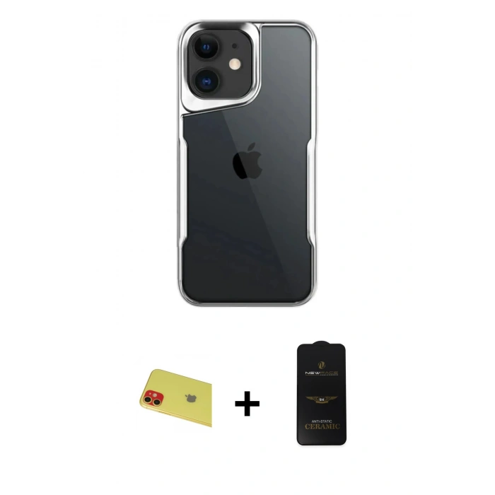 MARSİLYAN™- iPhone 11 Kılıf Akış Çizgi Koleksiyonu - Siyah 6D Antistatik Mat Seramik Hayalet Nano Ekran Koruyucu + Rainbow Kamera Lens Koruma Cam - KI