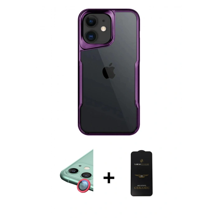 MARSİLYAN™- iPhone 11 Kılıf Akış Çizgi Koleksiyonu - Siyah 6D Antistatik Mat Seramik Hayalet Nano Ekran Koruyucu + Raze Metal Kamera Lens - KI