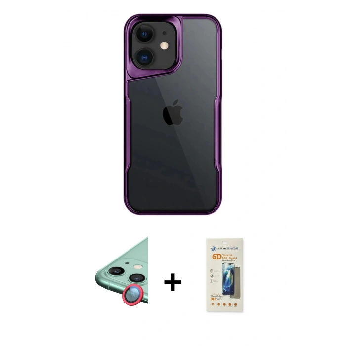 MARSİLYAN™- iPhone 11 Kılıf Akış Çizgi Koleksiyonu - Siyah 6D Mat Seramik Hayalet Nano Ekran Koruyucu + Raze Metal Kamera Lens - KI