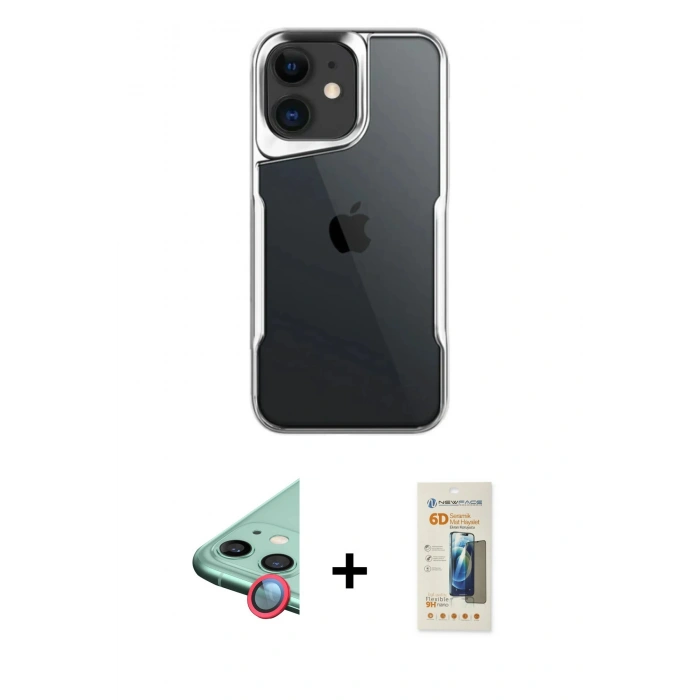 MARSİLYAN™- iPhone 11 Kılıf Akış Çizgi Koleksiyonu - Siyah 6D Mat Seramik Hayalet Nano Ekran Koruyucu + Raze Metal Kamera Lens - KI