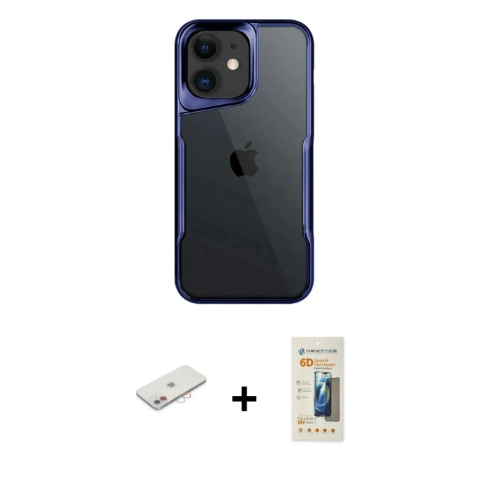 MARSİLYAN™- iPhone 11 Kılıf Akış Çizgi Koleksiyonu - Siyah 6D Mat Seramik Hayalet Nano Ekran Koruyucu + Renkli Kamera Lens Koruma Cam - PE