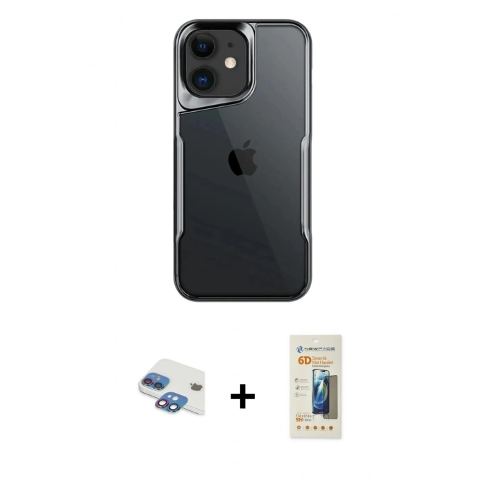 MARSİLYAN™- iPhone 11 Kılıf Akış Çizgi Koleksiyonu - Siyah 6D Mat Seramik Hayalet Nano Ekran Koruyucu + Pers Alüminyum Kamera Lens - GI