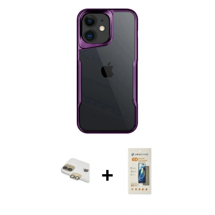 MARSİLYAN™- iPhone 11 Kılıf Akış Çizgi Koleksiyonu - Siyah 6D Mat Seramik Hayalet Nano Ekran Koruyucu + Pers Alüminyum Kamera Lens - GD
