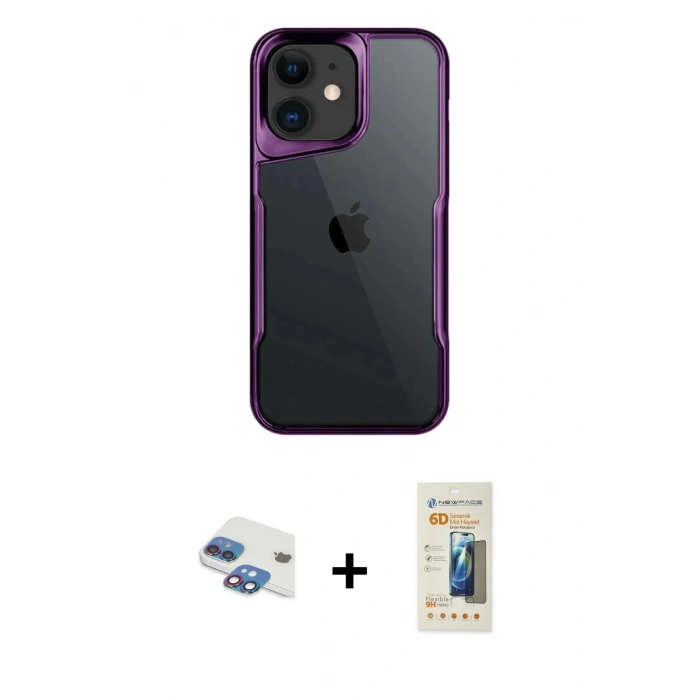 MARSİLYAN™- iPhone 11 Kılıf Akış Çizgi Koleksiyonu - Siyah 6D Mat Seramik Hayalet Nano Ekran Koruyucu + Pers Alüminyum Kamera Lens - GI