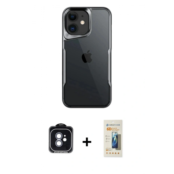MARSİLYAN™- iPhone 11 Kılıf Akış Çizgi Koleksiyonu - Siyah 6D Mat Seramik Hayalet Nano Ekran Koruyucu + PVD Metal Kamera Lens - MI
