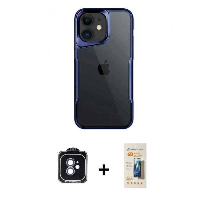 MARSİLYAN™- iPhone 11 Kılıf Akış Çizgi Koleksiyonu - Siyah 6D Mat Seramik Hayalet Nano Ekran Koruyucu + PVD Metal Kamera Lens - MI