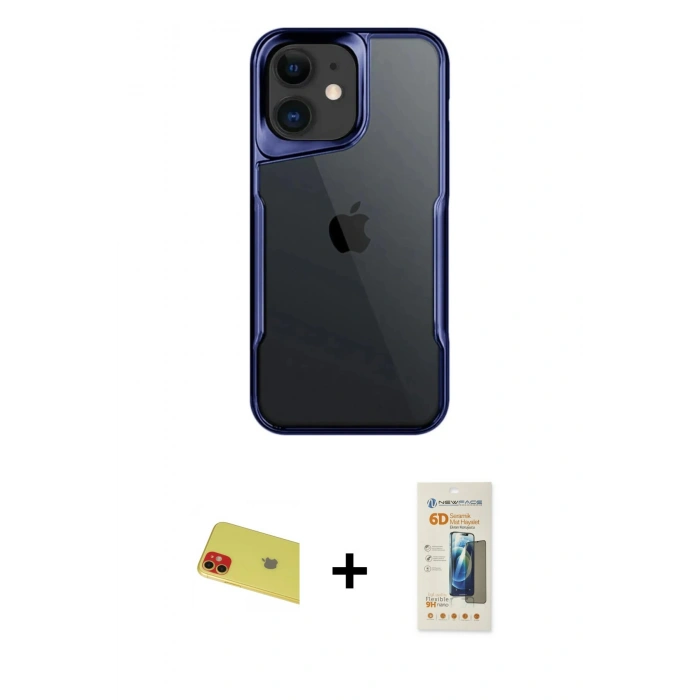 MARSİLYAN™- iPhone 11 Kılıf Akış Çizgi Koleksiyonu - Siyah 6D Mat Seramik Hayalet Nano Ekran Koruyucu + Rainbow Kamera Lens Koruma Cam - KI