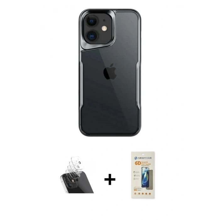MARSİLYAN™- iPhone 11 Kılıf Akış Çizgi Koleksiyonu - Siyah 6D Mat Seramik Hayalet Nano Ekran Koruyucu + Şeffaf Kamera Lens Koruma Cam