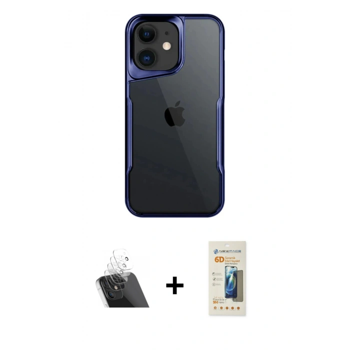 MARSİLYAN™- iPhone 11 Kılıf Akış Çizgi Koleksiyonu - Siyah 6D Mat Seramik Hayalet Nano Ekran Koruyucu + Şeffaf Kamera Lens Koruma Cam
