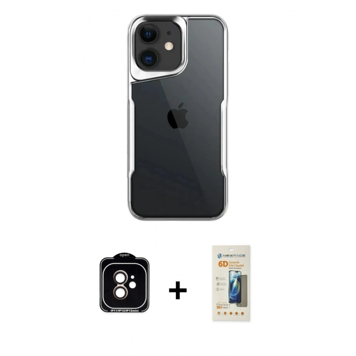 MARSİLYAN™- iPhone 11 Kılıf Akış Çizgi Koleksiyonu - Siyah 6D Mat Seramik Hayalet Nano Ekran Koruyucu + Turuncu PVD Metal Kamera Lens