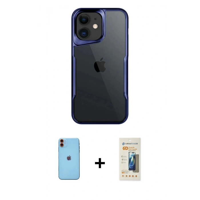 MARSİLYAN™- iPhone 11 Kılıf Akış Çizgi Koleksiyonu - Siyah 6D Mat Seramik Hayalet Nano Ekran Koruyucu + Turuncu Neon Fosforlu Kamera Lens