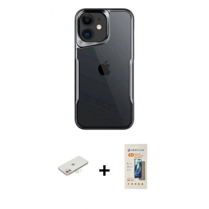 MARSİLYAN™- iPhone 11 Kılıf Akış Çizgi Koleksiyonu - Siyah 6D Mat Seramik Hayalet Nano Ekran Koruyucu + Renkli Kamera Lens Koruma Cam - YL