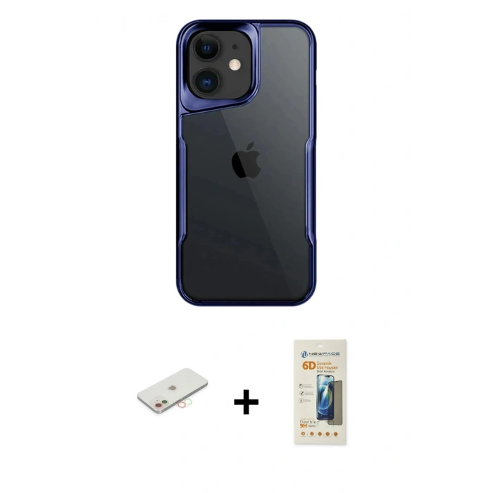 MARSİLYAN™- iPhone 11 Kılıf Akış Çizgi Koleksiyonu - Siyah 6D Mat Seramik Hayalet Nano Ekran Koruyucu + Renkli Kamera Lens Koruma Cam - YL