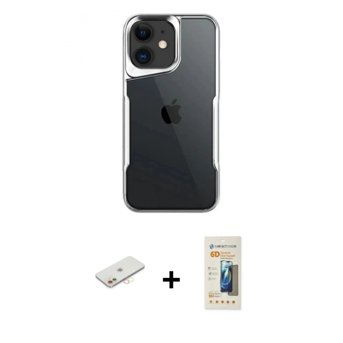 MARSİLYAN™- iPhone 11 Kılıf Akış Çizgi Koleksiyonu - Siyah 6D Mat Seramik Hayalet Nano Ekran Koruyucu + Renkli Kamera Lens Koruma Cam - YL