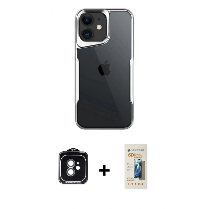 MARSİLYAN™- iPhone 11 Kılıf Akış Çizgi Koleksiyonu - Siyah 6D Mat Seramik Hayalet Nano Ekran Koruyucu + Yeşil PVD Metal Kamera Lens