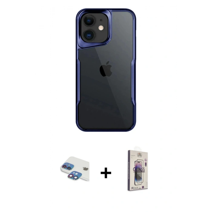 MARSİLYAN™- iPhone 11 Kılıf Akış Çizgi Koleksiyonu - Siyah Bilvis 3D Cam Ekran Koruyucu + Gökkuşağı Pers Alüminyum Kamera Lens
