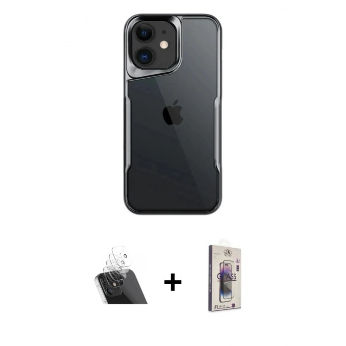 MARSİLYAN™- iPhone 11 Kılıf Akış Çizgi Koleksiyonu - Siyah Bilvis 3D Cam Ekran Koruyucu + Kamera Lens Koruma Cam - SF
