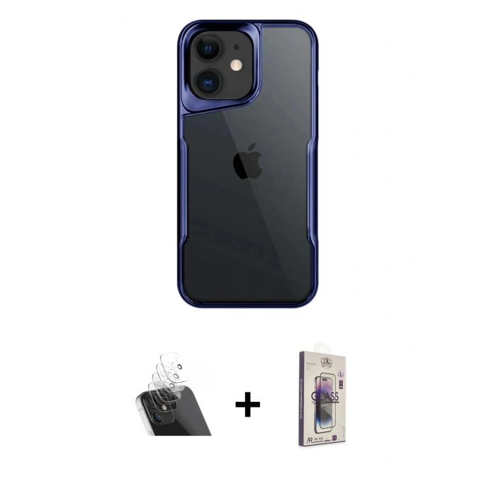 MARSİLYAN™- iPhone 11 Kılıf Akış Çizgi Koleksiyonu - Siyah Bilvis 3D Cam Ekran Koruyucu + Kamera Lens Koruma Cam - SF