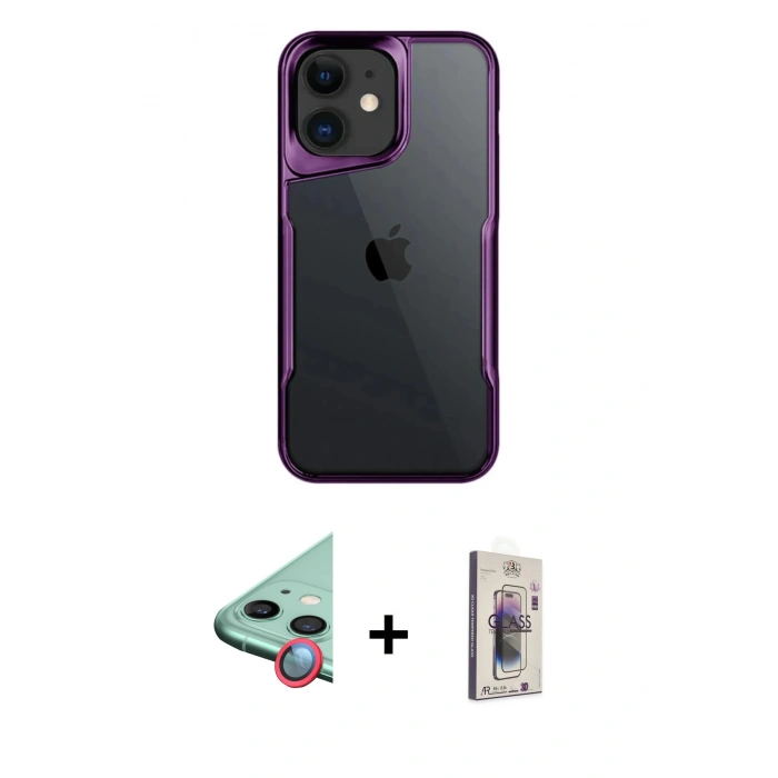 MARSİLYAN™- iPhone 11 Kılıf Akış Çizgi Koleksiyonu - Siyah Bilvis 3D Cam Ekran Koruyucu + Raze Metal Kamera Lens - KI