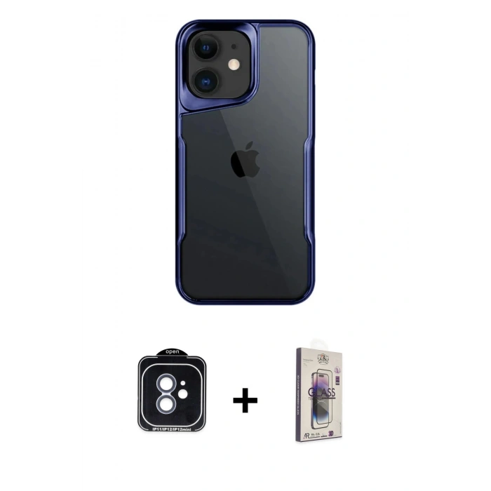 MARSİLYAN™- iPhone 11 Kılıf Akış Çizgi Koleksiyonu - Siyah Bilvis 3D Cam Ekran Koruyucu + PVD Metal Kamera Lens - MI