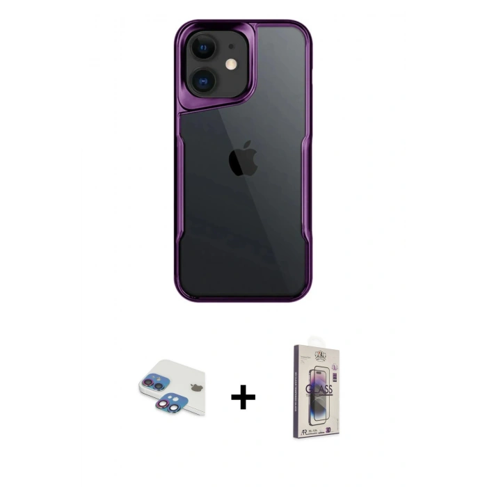 MARSİLYAN™- iPhone 11 Kılıf Akış Çizgi Koleksiyonu - Siyah Bilvis 3D Cam Ekran Koruyucu + Pers Alüminyum Kamera Lens - GI