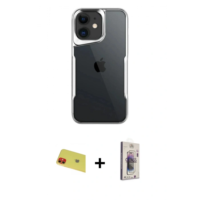 MARSİLYAN™- iPhone 11 Kılıf Akış Çizgi Koleksiyonu - Siyah Bilvis 3D Cam Ekran Koruyucu + Rainbow Kamera Lens Koruma Cam - KI