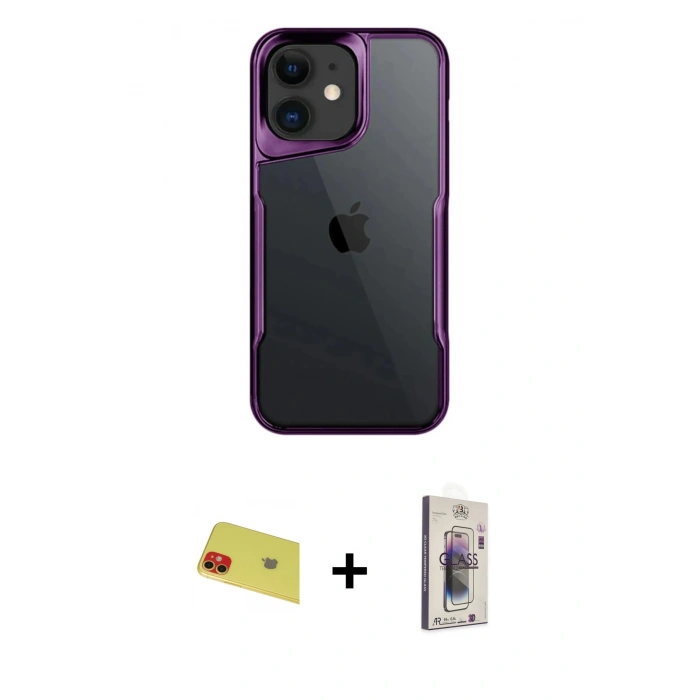 MARSİLYAN™- iPhone 11 Kılıf Akış Çizgi Koleksiyonu - Siyah Bilvis 3D Cam Ekran Koruyucu + Rainbow Kamera Lens Koruma Cam - KI