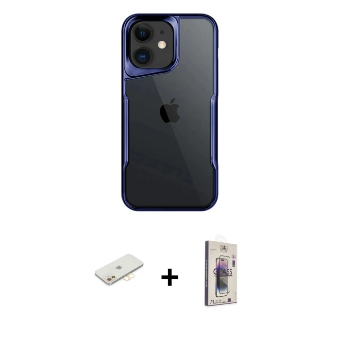 MARSİLYAN™- iPhone 11 Kılıf Akış Çizgi Koleksiyonu - Siyah Bilvis 3D Cam Ekran Koruyucu + Renkli Kamera Lens Koruma Cam - SI