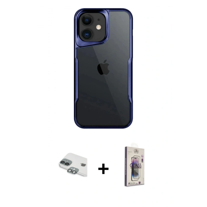MARSİLYAN™- iPhone 11 Kılıf Akış Çizgi Koleksiyonu - Siyah Bilvis 3D Cam Ekran Koruyucu + Pers Alüminyum Kamera Lens - YL