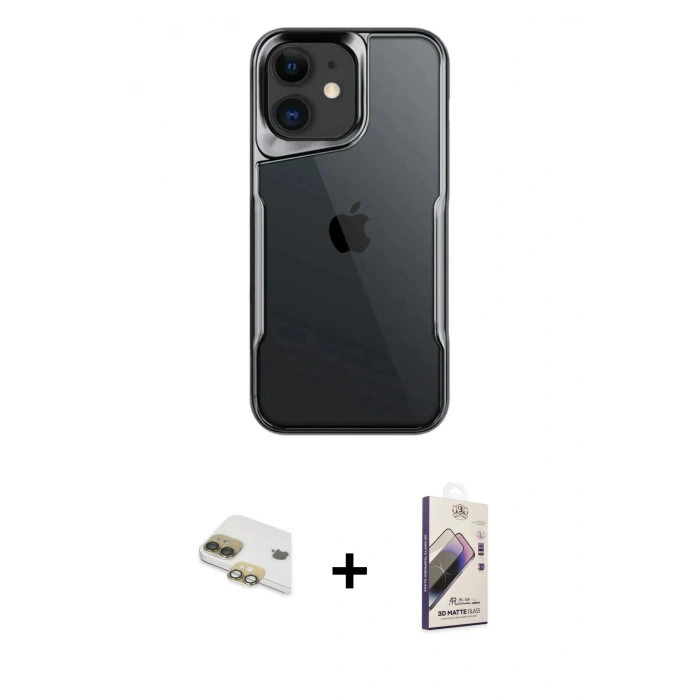 MARSİLYAN™- iPhone 11 Kılıf Akış Çizgi Koleksiyonu - Siyah Bilvis 3D Mat Cam Ekran Koruyucu + Gold Pers Alüminyum Kamera Lens