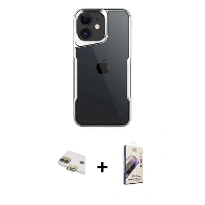 MARSİLYAN™- iPhone 11 Kılıf Akış Çizgi Koleksiyonu - Siyah Bilvis 3D Mat Cam Ekran Koruyucu + Gold Pers Alüminyum Kamera Lens