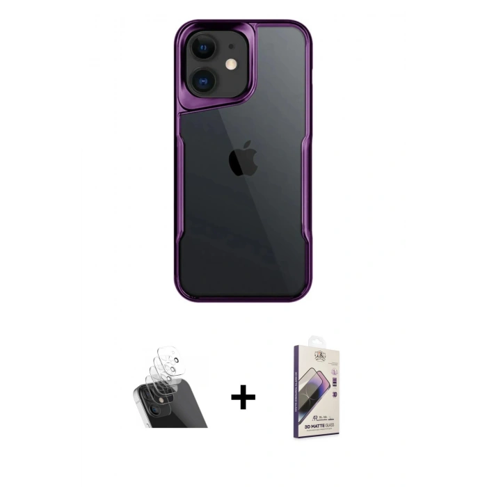 MARSİLYAN™- iPhone 11 Kılıf Akış Çizgi Koleksiyonu - Siyah Bilvis 3D Mat Cam Ekran Koruyucu + Kamera Lens Koruma Cam - SF