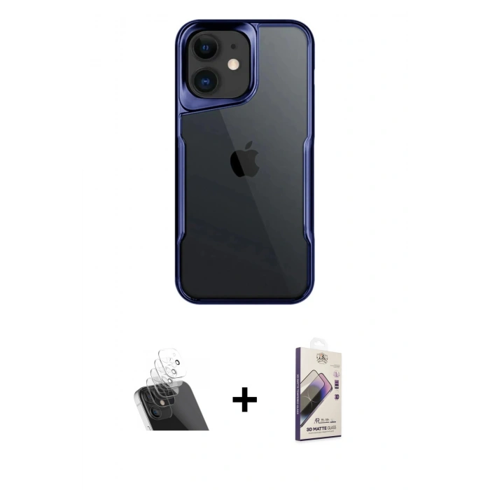 MARSİLYAN™- iPhone 11 Kılıf Akış Çizgi Koleksiyonu - Siyah Bilvis 3D Mat Cam Ekran Koruyucu + Kamera Lens Koruma Cam - SF