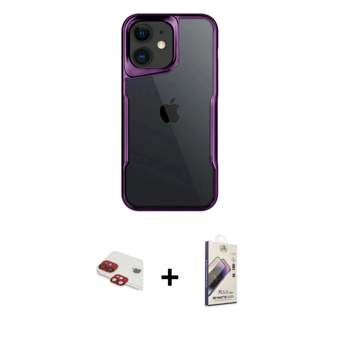 MARSİLYAN™- iPhone 11 Kılıf Akış Çizgi Koleksiyonu - Siyah Bilvis 3D Mat Cam Ekran Koruyucu + Pers Alüminyum Kamera Lens - KI