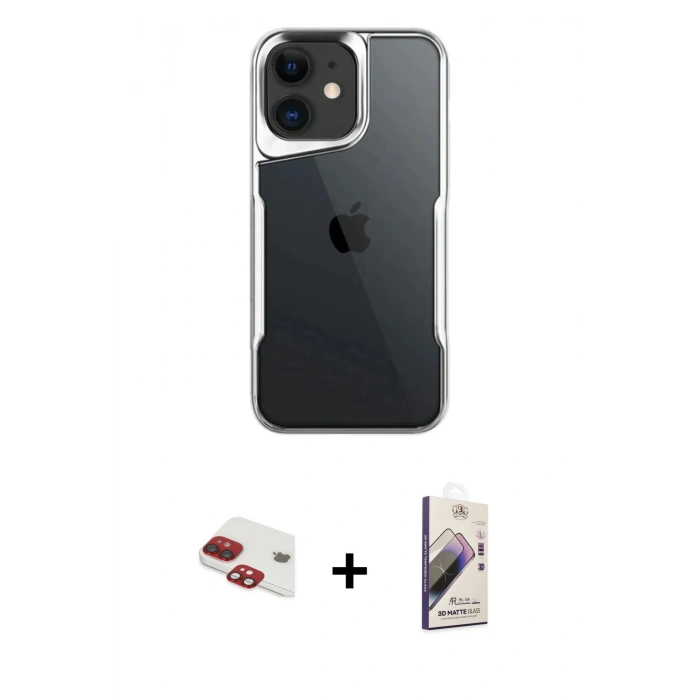 MARSİLYAN™- iPhone 11 Kılıf Akış Çizgi Koleksiyonu - Siyah Bilvis 3D Mat Cam Ekran Koruyucu + Pers Alüminyum Kamera Lens - KI
