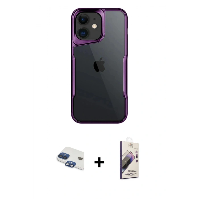 MARSİLYAN™- iPhone 11 Kılıf Akış Çizgi Koleksiyonu - Siyah Bilvis 3D Mat Cam Ekran Koruyucu + Pers Alüminyum Kamera Lens - LT