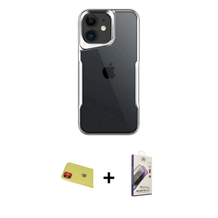 MARSİLYAN™- iPhone 11 Kılıf Akış Çizgi Koleksiyonu - Siyah Bilvis 3D Mat Cam Ekran Koruyucu + Rainbow Kamera Lens Koruma Cam - KI