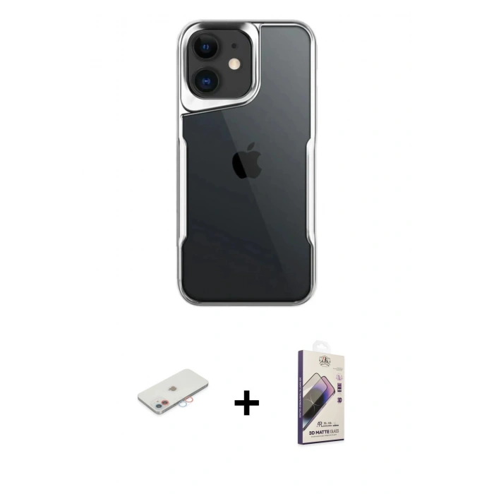 MARSİLYAN™- iPhone 11 Kılıf Akış Çizgi Koleksiyonu - Siyah Bilvis 3D Mat Cam Ekran Koruyucu + Renkli Kamera Lens Koruma Cam - PE